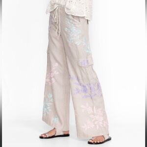 Johnny Was hazel linen embroidered wide leg pants size M